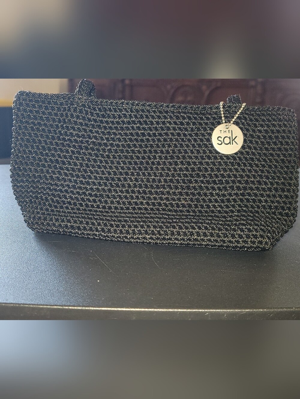 The Sak Black Crochet Tote with Branded Charm